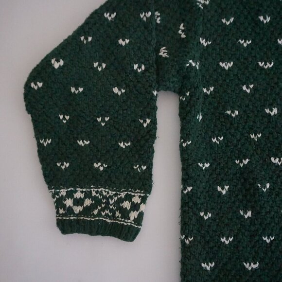 Vintage Jones New York Hand Knit Hunter Green w White Quarter Zip Sweater 1X - Picture 5 of 7